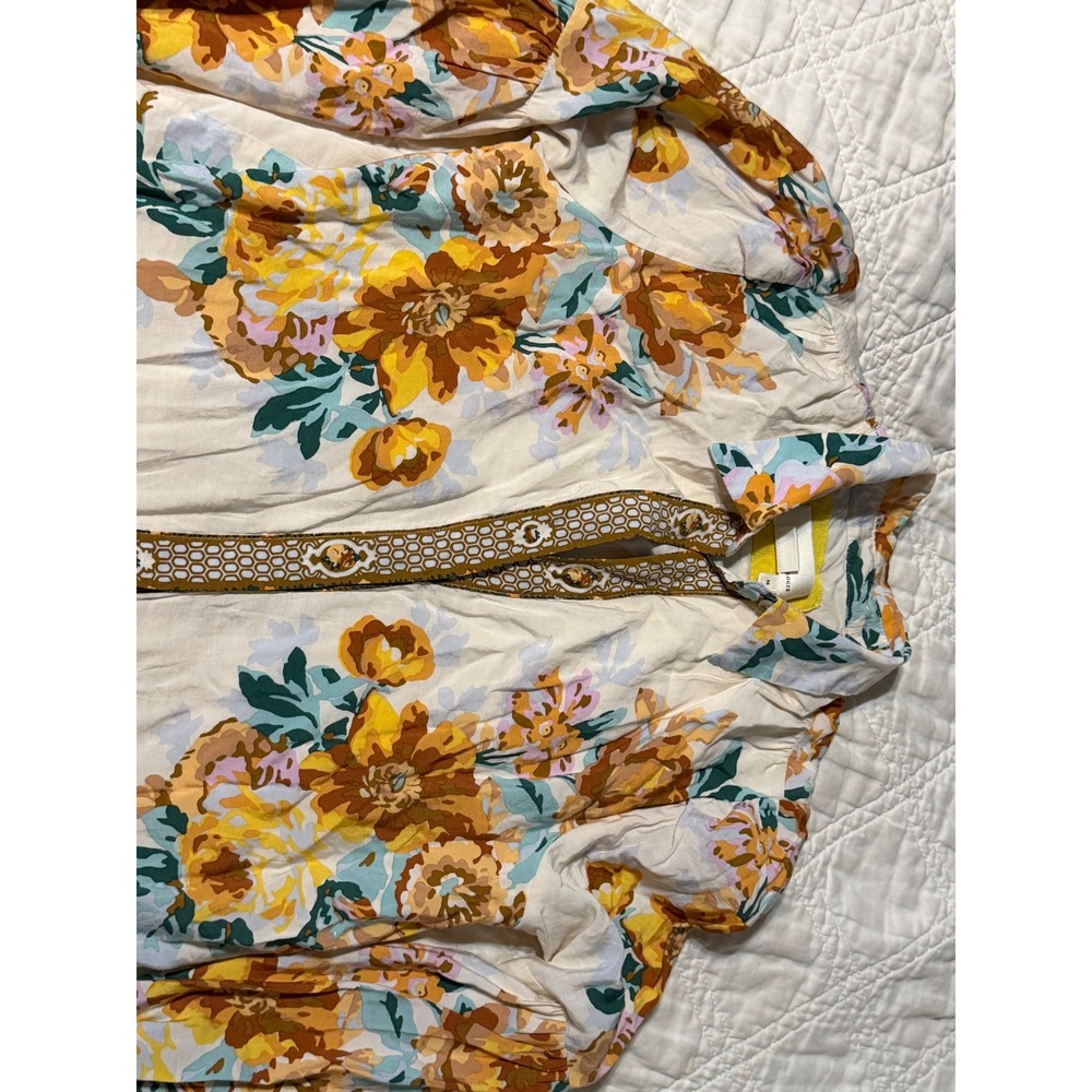 Anthropologie Postmark Floral Tiered Mini Dress XS Yellow Boho Button Front - Picture 3 of 14